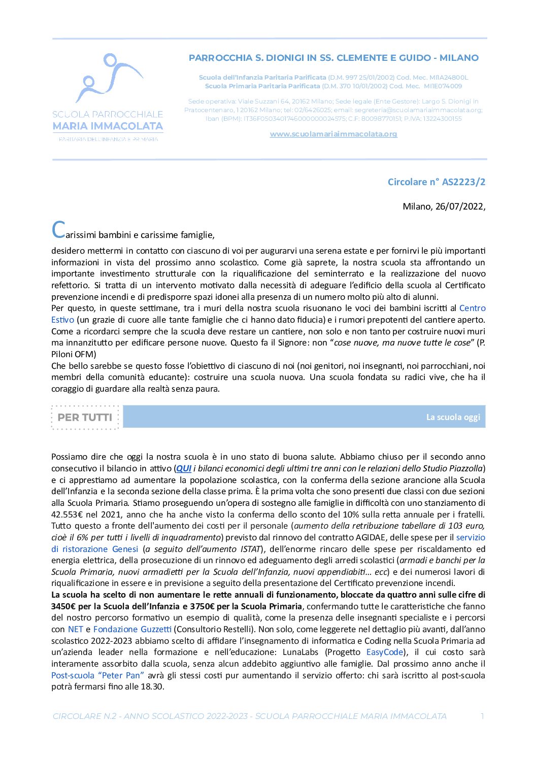 Circolare del Direttore della scuola n.2