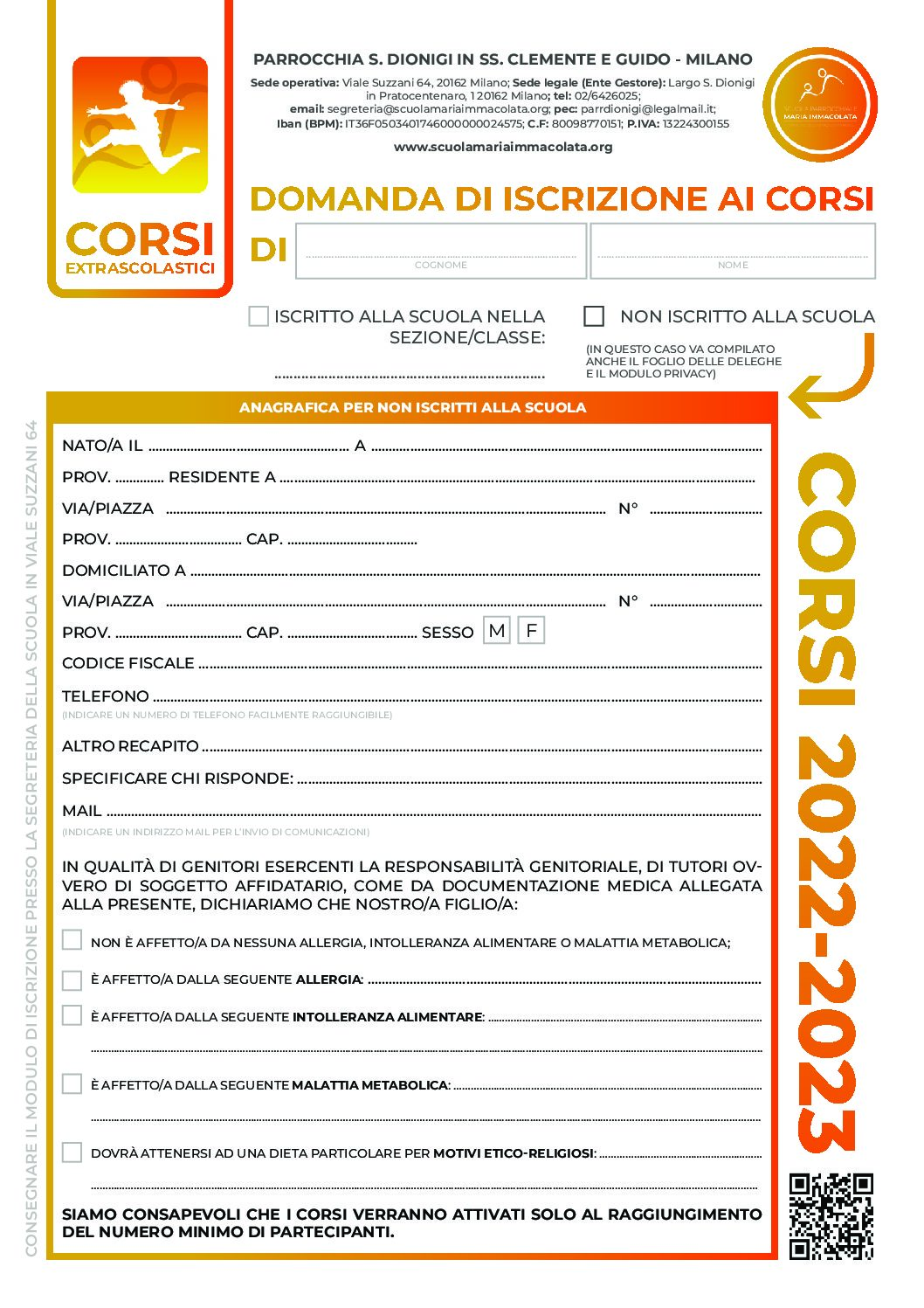 Modulo di iscrizione ai Corsi Extrascolastici 2022-2023